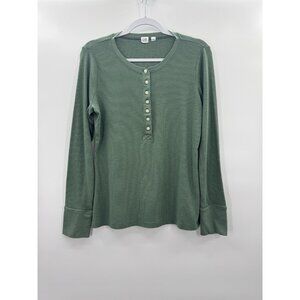 Gap Women Large Waffle Knit Henley Top Retro Grunge Chunky Layer Classic Thermal
